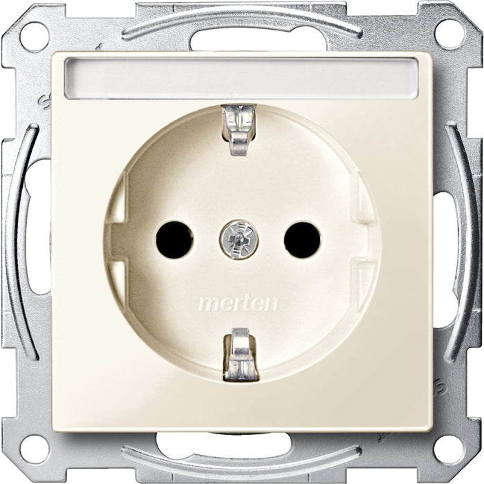 MTN2402-0344 SCHUKO socket - outlet w.label fld,shutter,screw term.,white,glossy,SystemM