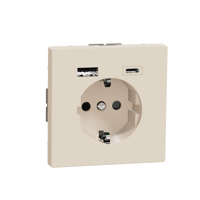 MTN2367-6033 USB charger + socket-outlet, Merten System Design, 2P + E, 16A screwless terminals, glossy, sahara