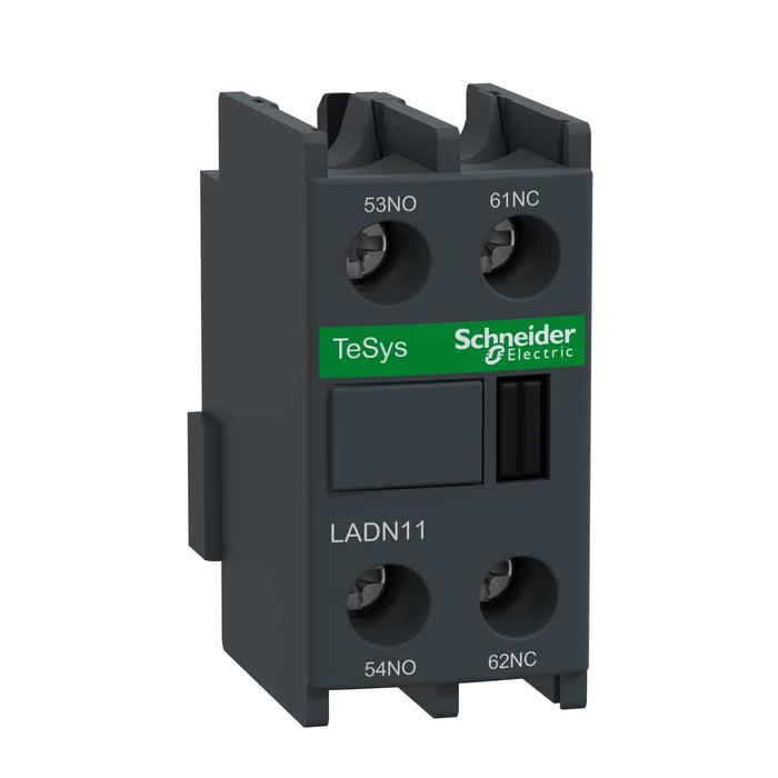 LADN11 Auxiliary contact block, TeSys Deca, 1NO + 1NC, front mounting, screw clamp terminals