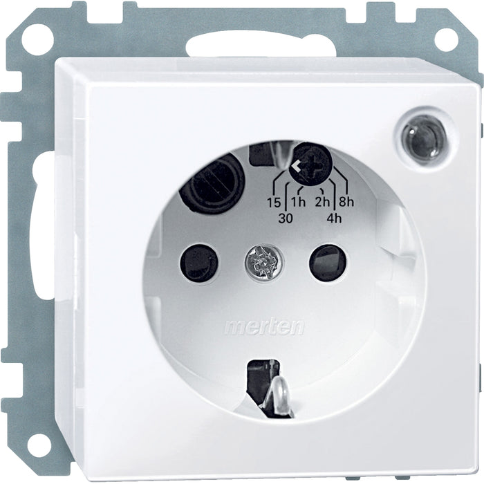 MTN501125 Socket-outlet with timer, Merten System M, 2P + E, 8A, Schuko, glossy, antibacterial, active white