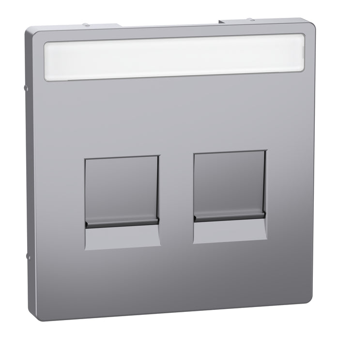 MTN4564-6036 Cover plate, Merten System M, with lid & label for 2 data socket, stainless steel