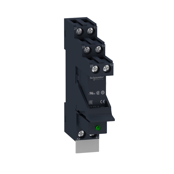 RSB2A080P7PV Harmony, Interface plug-in relay pre-assembled, 8 A, 2 CO, with LED, with protection circuit, 230 V AC