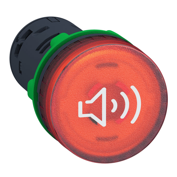 XB5KS2G4 Harmony XB5, Illuminated buzzer, plastic, red, Ø22, continuous or intermittent tone, 110...120 V AC