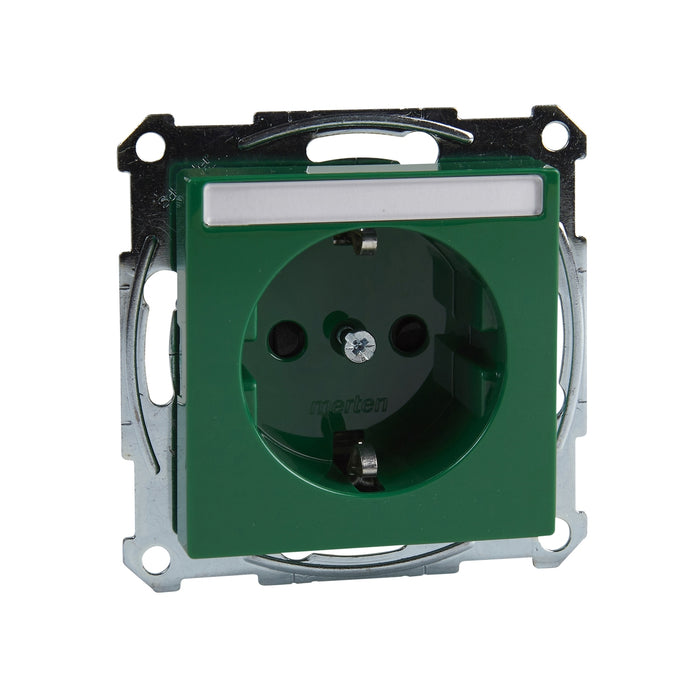 MTN2302-0304 Socket-outlet, Merten System M, mechanism with fixing frame, 2P + E, 16A, Schuko, screwless terminals green