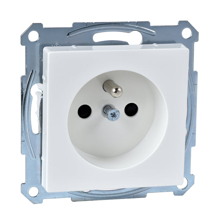 MTN2600-0319 Socket-outlet, Merten system M, mechanism with fixing frame, 2P + E, 16A, French, glossy, polar white