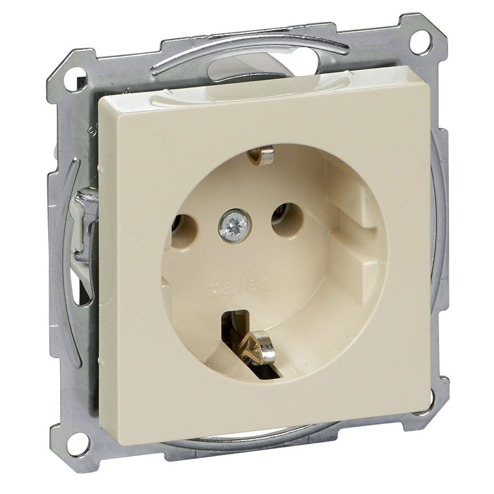 MTN2301-0344 Socket-outlet, Merten System M, mechanism with fixing frame, 2P + E, 16A, Schuko, screwless terminals, glossy, white