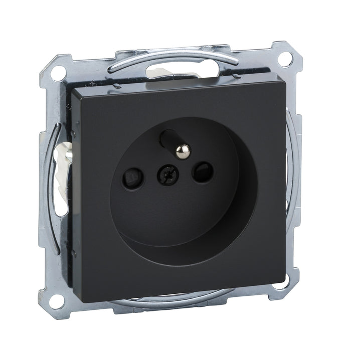 MTN2500-0414 Socket-outlet, Merten System M, mechanism with fixing frame, 2P + E, 16A, French, screwless terminals anthracite