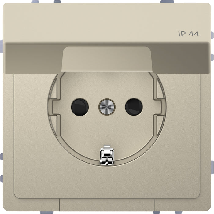 MTN2314-6033 Socket-outlet, Merten System Design, 2P + E, 16A, Schuko, hinged lid, shutter, screwless terminals, IP44, matt, sahara