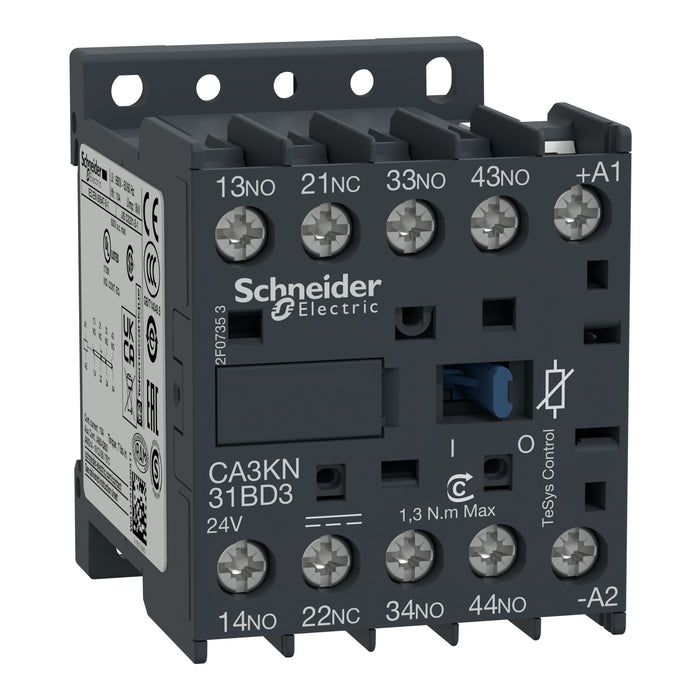 CA3KN31MD3 control relay, TeSys K, 4P(3NO+1NC), 690V, 220V DC standard coil, with integral suppression device