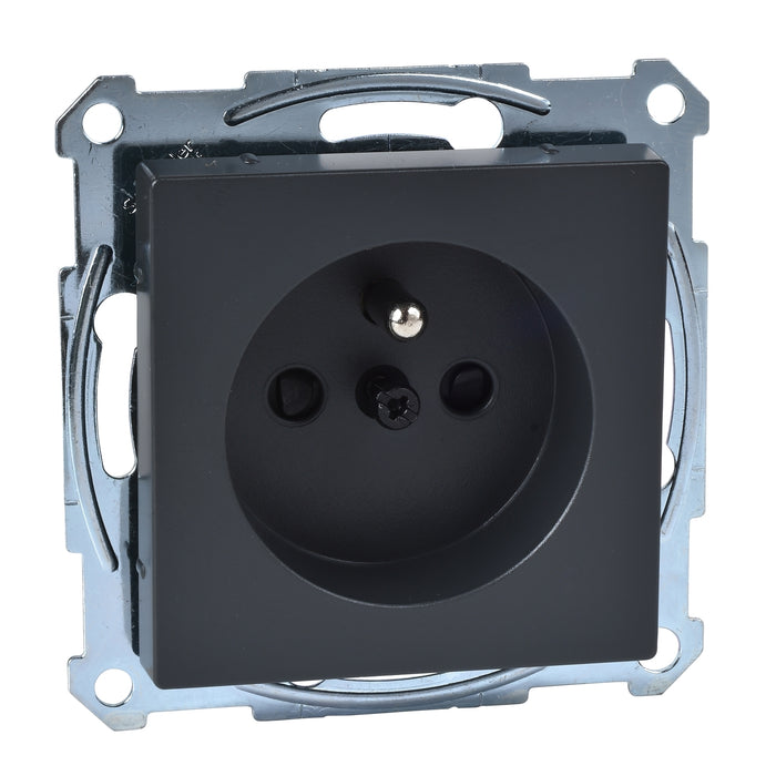 MTN2600-0414 Socket-outlet, Merten system M, mechanism with fixing frame, 2P + E, 16A, French,anthracite