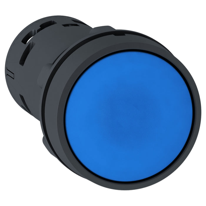 XB7NA65 Monolithic push button, Harmony XB7, plastic, blue, 22mm, spring return, unmarked, 1NO+1NC