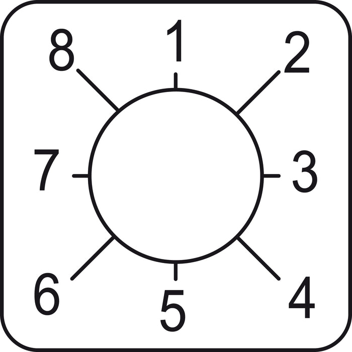 KZ18421 Legende, Harmony K, für Nockenschalter, für Montageköpfe mit 22-mm-Loch, 45 x 45 mm, Metallfarbe, markiert mit 1-8, Schaltwinkel 45 Grad