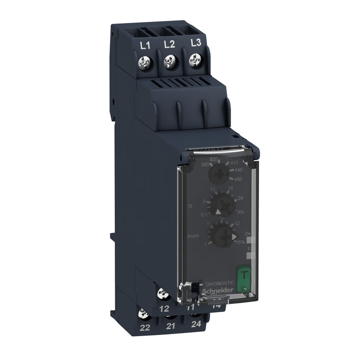 RM22TA33 Modular 3 phase supply control relay, Harmony, 5A, 2CO, 380...480V AC