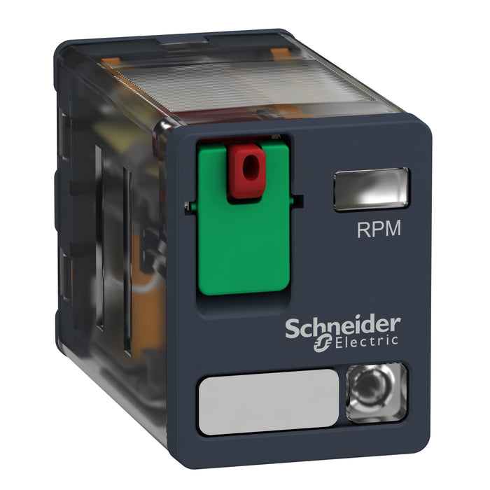 RPM22P7 plug-in relay, Harmony electromechanical relays, 15A, 2CO, with LED, lockable test button, 230V AC