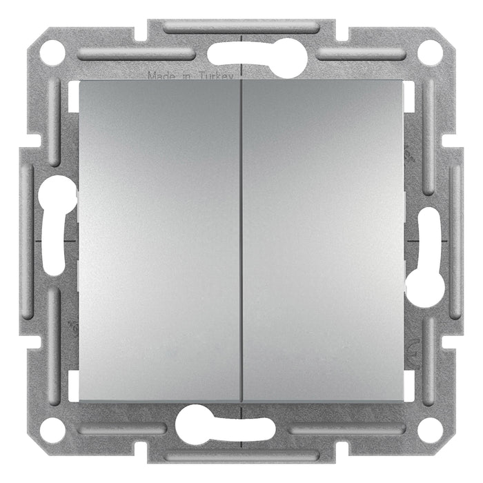 EPH0600361 Asfora - double 2way switch, screw terminals, wo frame, aluminium