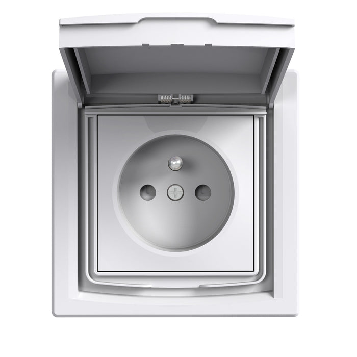 EPH2800321 Asfora - single socket outlet with pin earth - 16A lid, shutters IP44 white