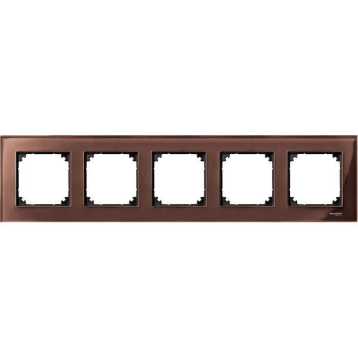 MTN4050-3215 Cover frame, Merten M-Elegance glass, 5 gangs, mahogany brown