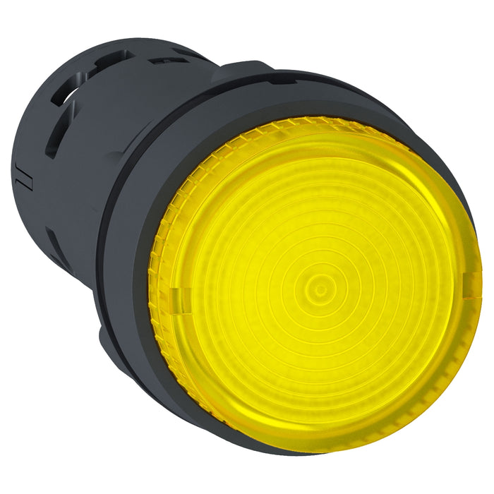 XB7NW38B1 Monolithic illuminated push button, Harmony XB7, plastic, yellow, 22mm, integral LED, spring return, 24V AC DC, 1NO