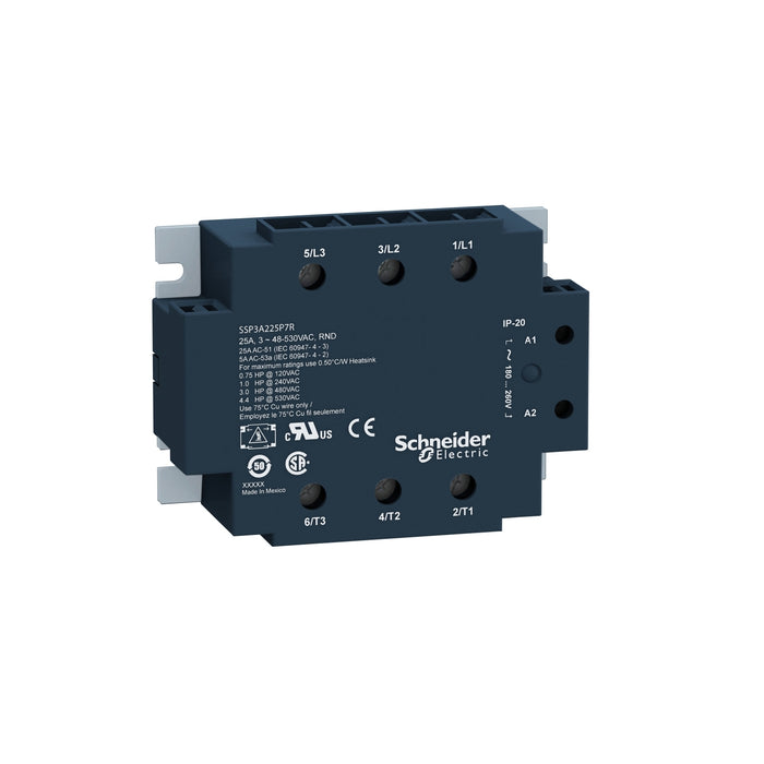 SSP3A250F7RT Solid state panel mount relay, 50 A, random switching, thermal pad, input 90…140 V AC, output 48…530 V AC