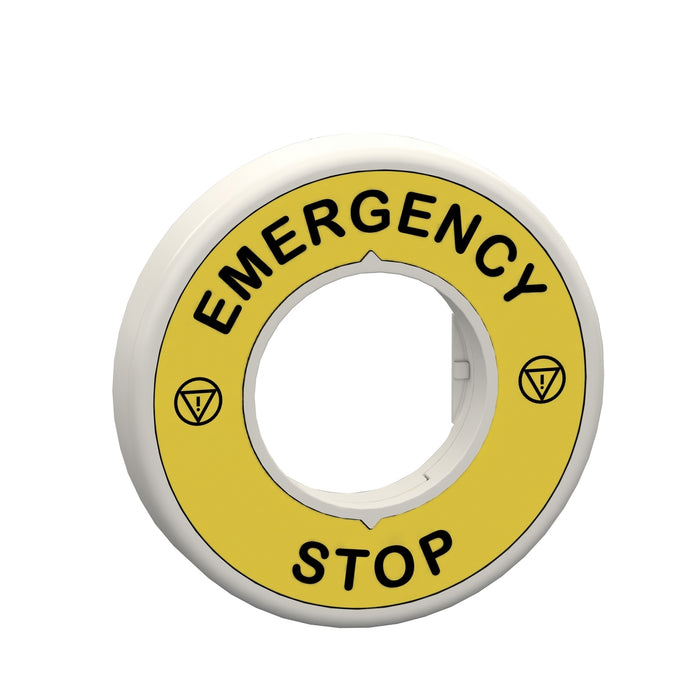 ZBY9W2G330 Harmony, Illuminated ring Ø60, plastic, yellow, red fixed integral LED, marked EMERGENCY STOP, 110...120 V AC