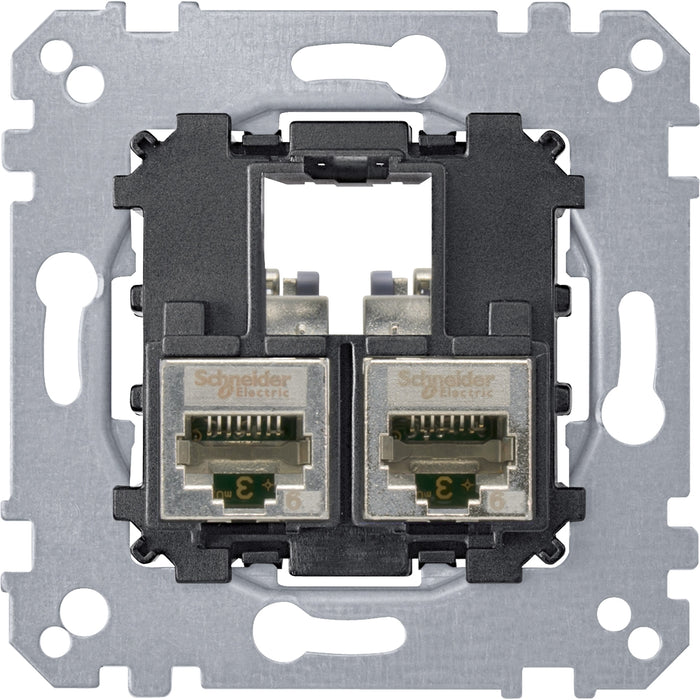 MTN4576-0022 Data socket, Merten inserts, mechanism with fixing frame, 2 RJ45 Cat6A, STP, straight