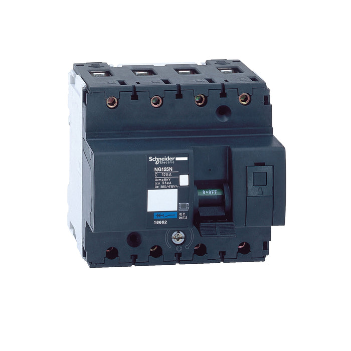 18660 Miniature circuit breaker (MCB), Acti9 NG125N, 4P, 100A, C curve, 25kA (IEC/EN 60947-2)