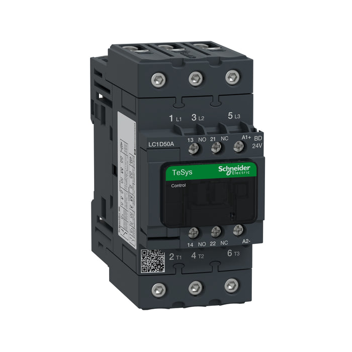 LC1D50ABD Contactor TeSys Deca, 3P(3NO),AC-3/AC-3e,&lt;=440V 50A,bobina estándar de 24V CC