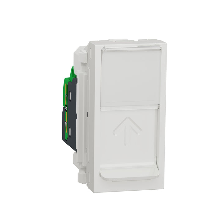 NU341018 Data socket, New Unica, mechanism, RJ45 Cat5E, U/UTP, straight, click, shuttered, white