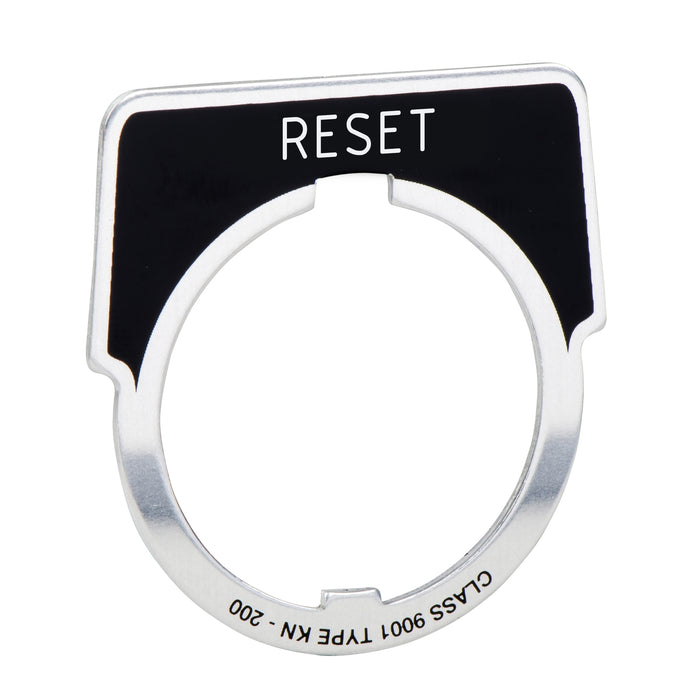 9001KN223 Legend, Harmony 9001K, Harmony 9001SK, 30mm, aluminium, black with silver letters, 40x43mm, marking RESET