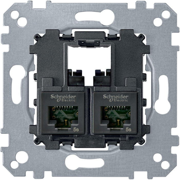 MTN4575-0002 Data socket, Merten inserts, mechanism with fixing frame, 2 RJ45, UTP, straight