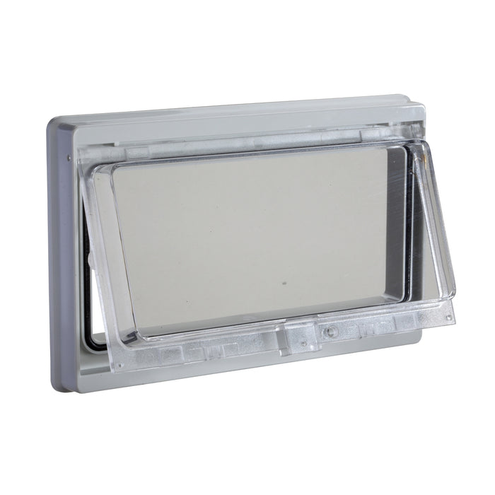 NSYMW10M Plastic window with hinged transparent cover, L78xW180mm.