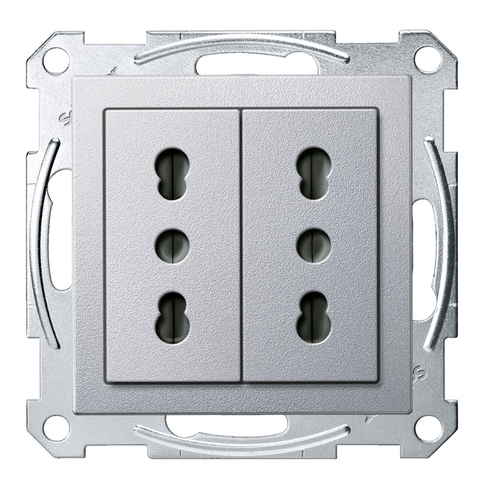 MTN2162-0460 2 Socket-outlet, Merten System M, mechanism with fixing frame, 2P, 16A, Italian varnished, aluminium