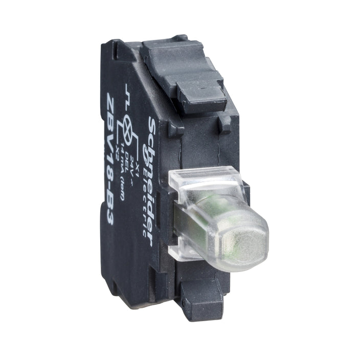 ZBV18B3 Bloque de luz, Harmony XB4, Harmony XB5, verde intermitente, para cabezal LED integral de 22 mm, terminales de abrazadera de tornillo, 24 V