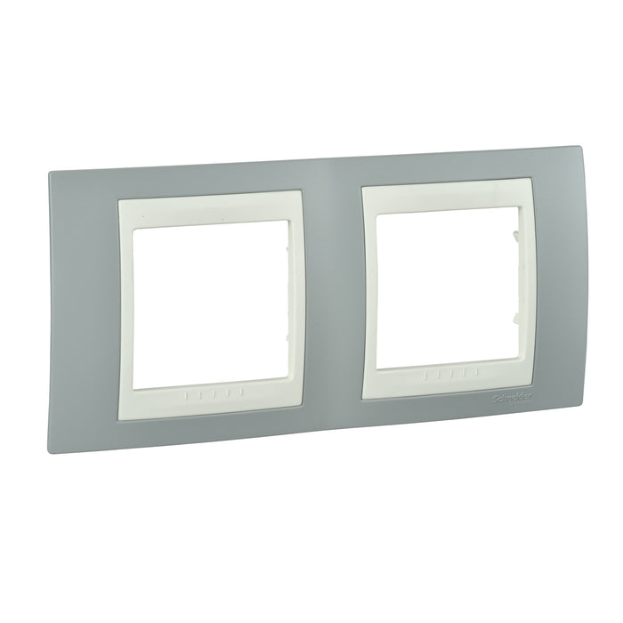 MGU6.004.565 Unica Plus - cover frame - 2 gangs, H71 - mist grey/ivory