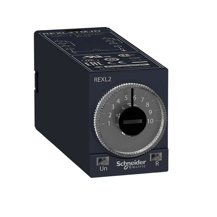 REXL2TMP7 Miniature plug in timing relay, Harmony, 5A, 2CO, 0.1s..100h, on Delay, 230V AC