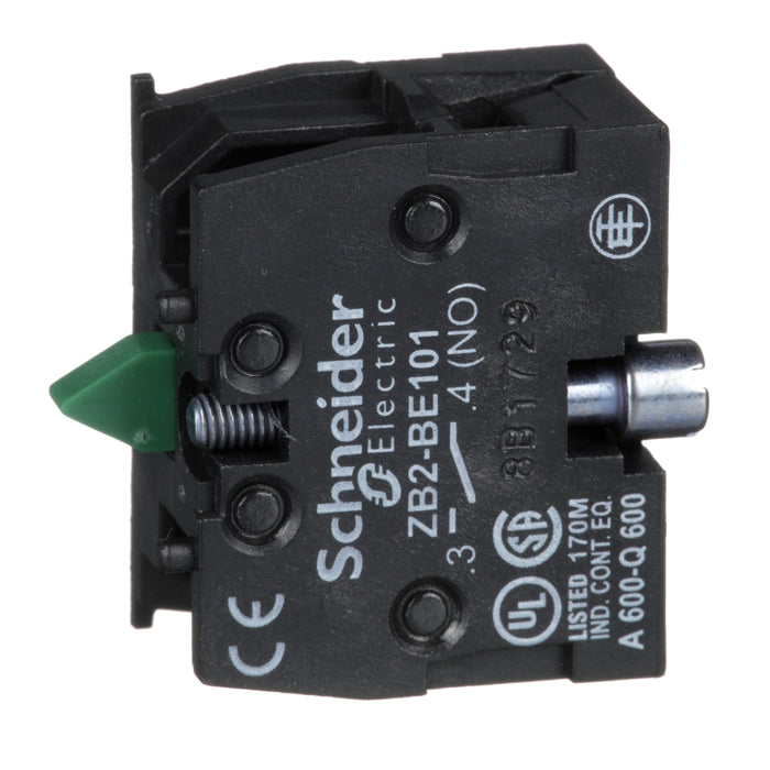ZB2BE101 Contact block, Harmony XAC, single contact, spring return, 1 speed, front mounting, screw clamp terminal, 1NO