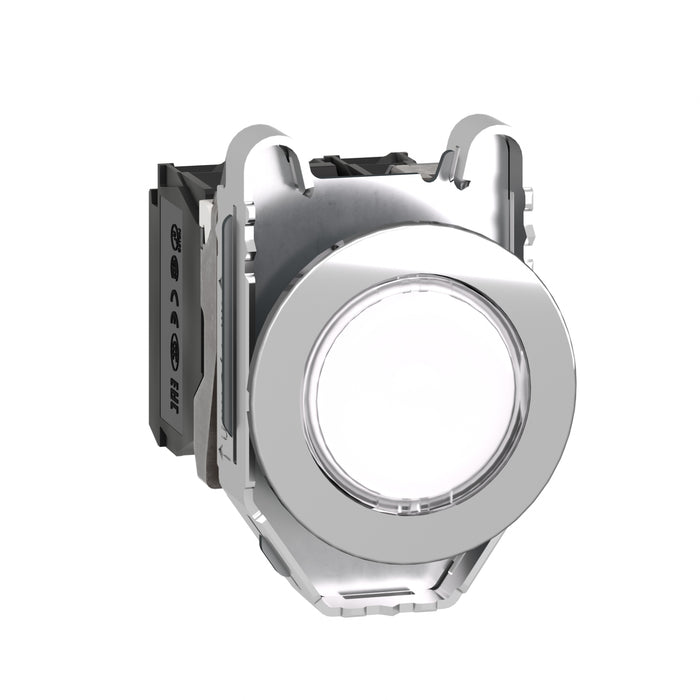 XB4FW31M5 Illuminated push button, Harmony XB4, metal, white flush mounted, 30mm, universal LED, plain lens, 1NO + 1NC, 230V AC