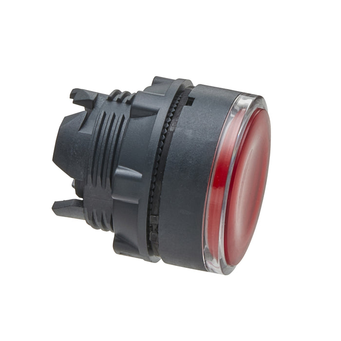 ZB5AW343 Head for illuminated push button, Harmony XB5, plastic, red flush, 22mm, universal LED, spring return, plain lens