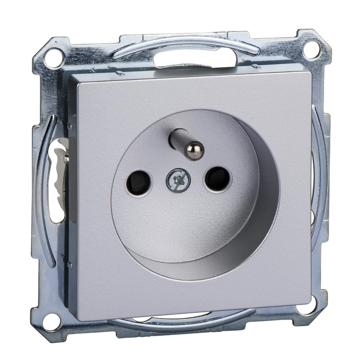 MTN2600-0460 Socket-outlet, Merten System M, mechanism with fixing frame, 2P + E, 16A, French varnished, aluminium