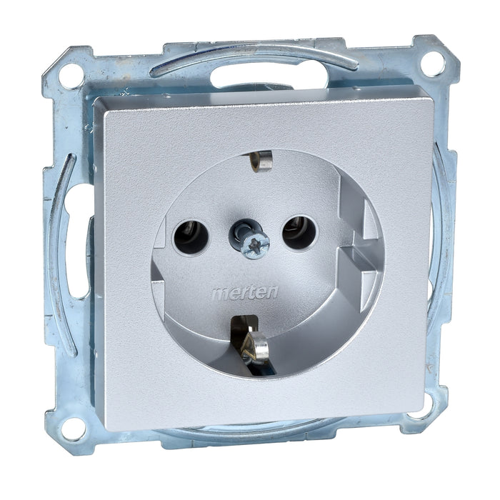 MTN2401-0460 Socket-outlet, Merten System M, mechanism with fixing frame, 2P + E, 16A, Schuko varnished, aluminium