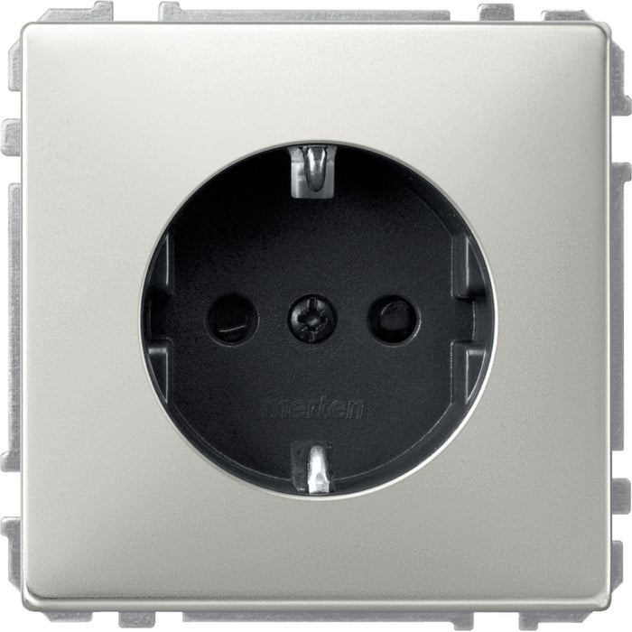 MTN237746 SCHUKO socket-outlet insert w. shutter, stainless steel, Artec/Trancent/Antique