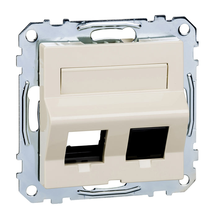 MTN4568-0344 Inclined outlet 2-gng,label fld& dust slide f. keyst. RJ45,wht,glos.Sys.M