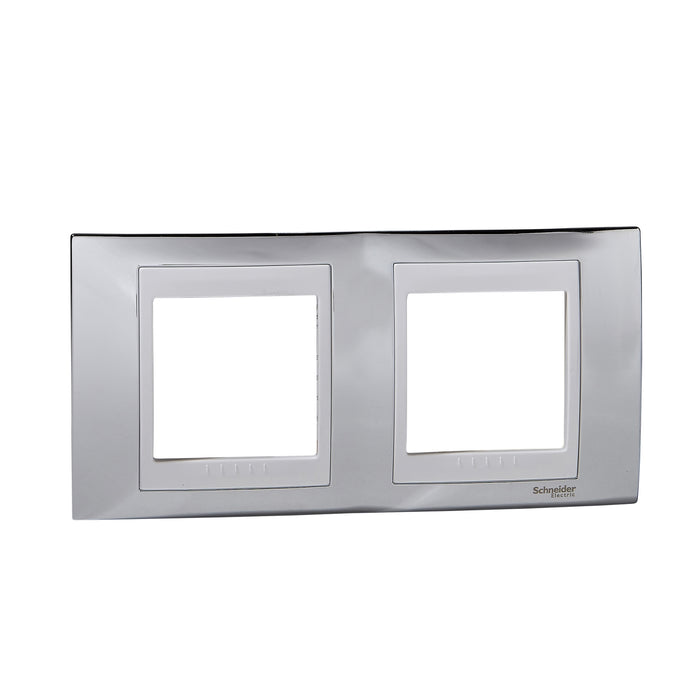 MGU66.004.810 Unica Plus - cover frame - 2 gangs, H71 - bright chrome/white