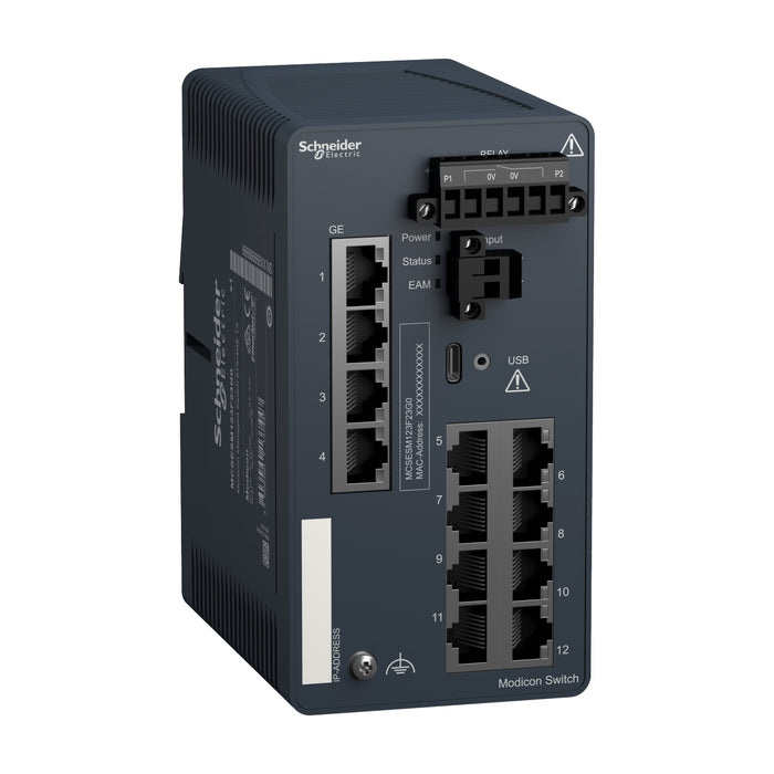 MCSESM123F23G0 Modicon Managed Switch - 8 ports for copper + 4 Gigabit ports for copper