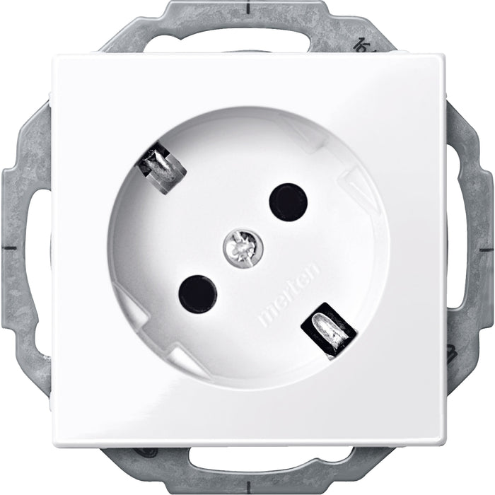 MTN249525 SCHUKO socket-outlet insert 45° with shutter, active white, glossy, System M