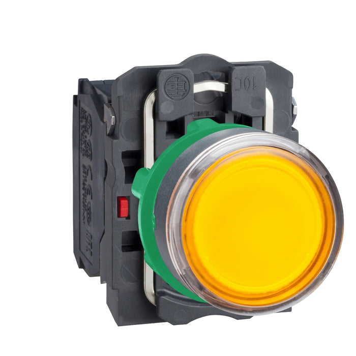 XB5AW35B5 Illuminated push button, Harmony XB5, plastic, orange flush, 22mm, universal LED, plain lens, 1NO + 1NC, 24V AC DC