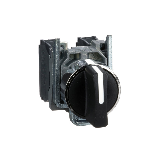 XB4BD53 Interruptor selector, Harmony XB4, metal, negro, 22 mm, 3 posiciones, retorno por resorte, 2NO