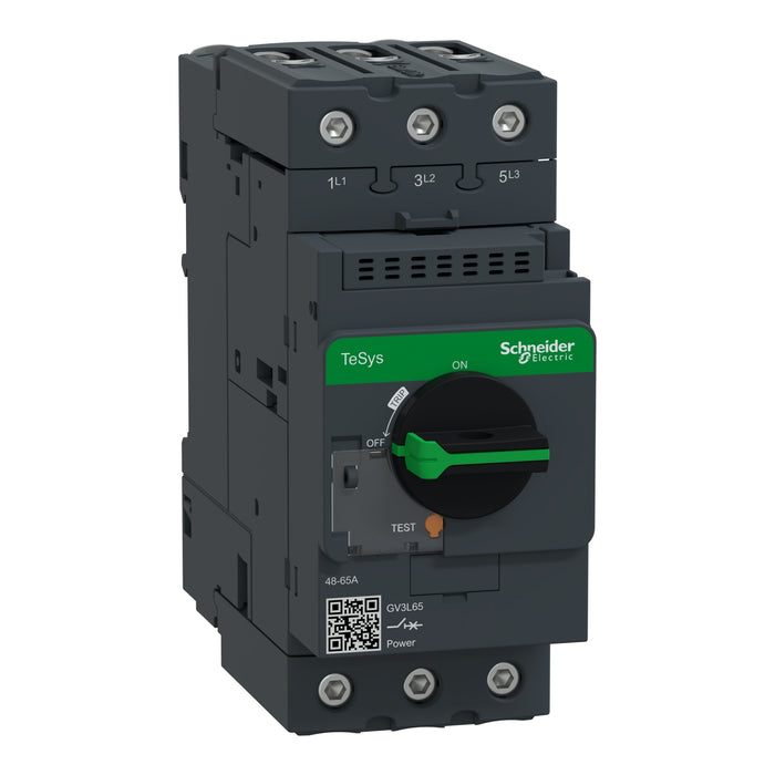 GV3L65 Motor circuit breaker, TeSys Deca, 3P, 65A, magnetic, rotary handle, EverLink terminals