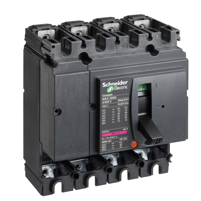 LV429011 Circuit breaker basic frame, ComPact NSX100N, 50kA at 415VAC 50/60 Hz, 100A, without trip unit, 4 poles