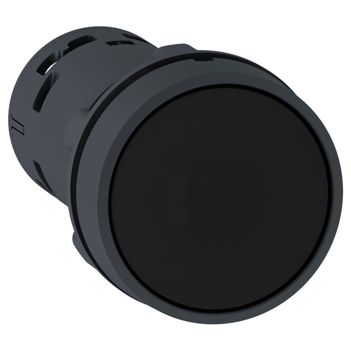 XB7NA21 Monolithic push button, Harmony XB7, plastic, black, 22mm, spring return, unmarked, 1NO